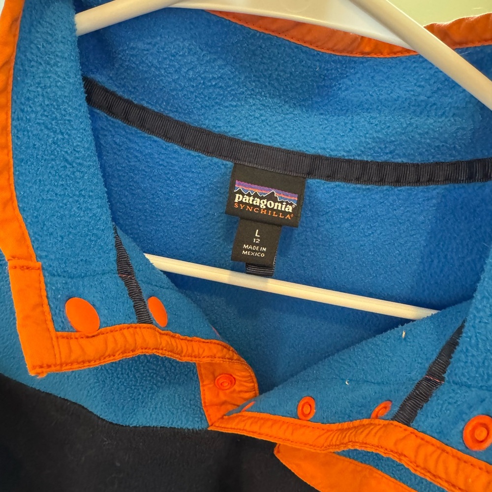 Patagonia Kids Blue and Black Shirt with Orange Accents - Picture 2 of 2